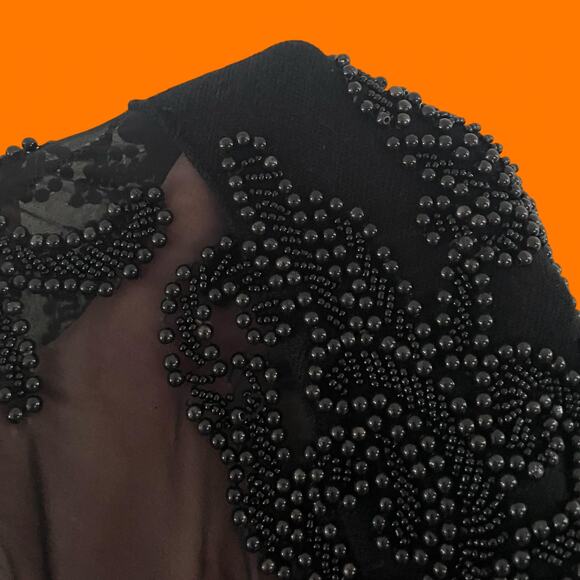 90's vintage black wool blend high neck mesh beaded bodycon mini dress SMALL - Picture 7 of 7